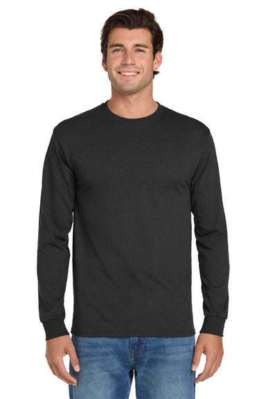 Jerzees 29LS/29LSR Mens Dri-Power Moisture Wicking Long Sleeve Crewneck T-Shirt Black Model Front