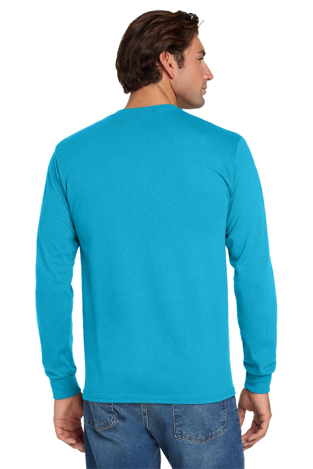 Jerzees 29LS/29LSR Mens Dri-Power Moisture Wicking Long Sleeve Crewneck T-Shirt California Blue Model Back