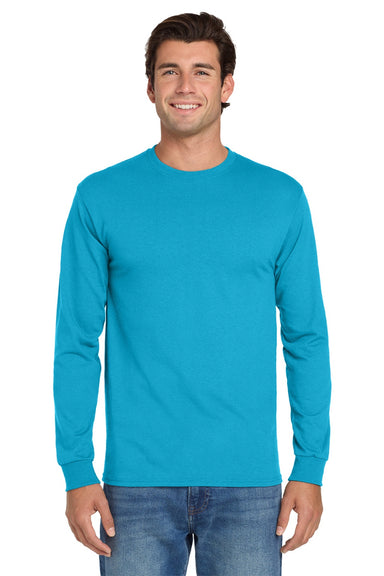 Jerzees 29LS/29LSR Mens Dri-Power Moisture Wicking Long Sleeve Crewneck T-Shirt California Blue Model Front