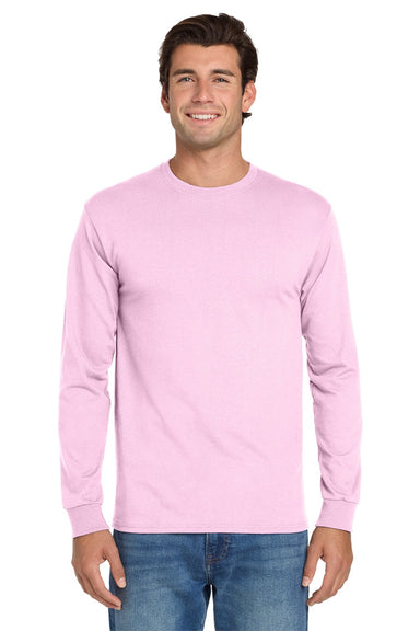 Jerzees 29LS/29LSR Mens Dri-Power Moisture Wicking Long Sleeve Crewneck T-Shirt Classic Pink Model Front
