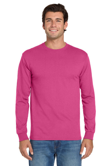 Jerzees 29LS/29LSR Mens Dri-Power Moisture Wicking Long Sleeve Crewneck T-Shirt Cyber Pink Model Front
