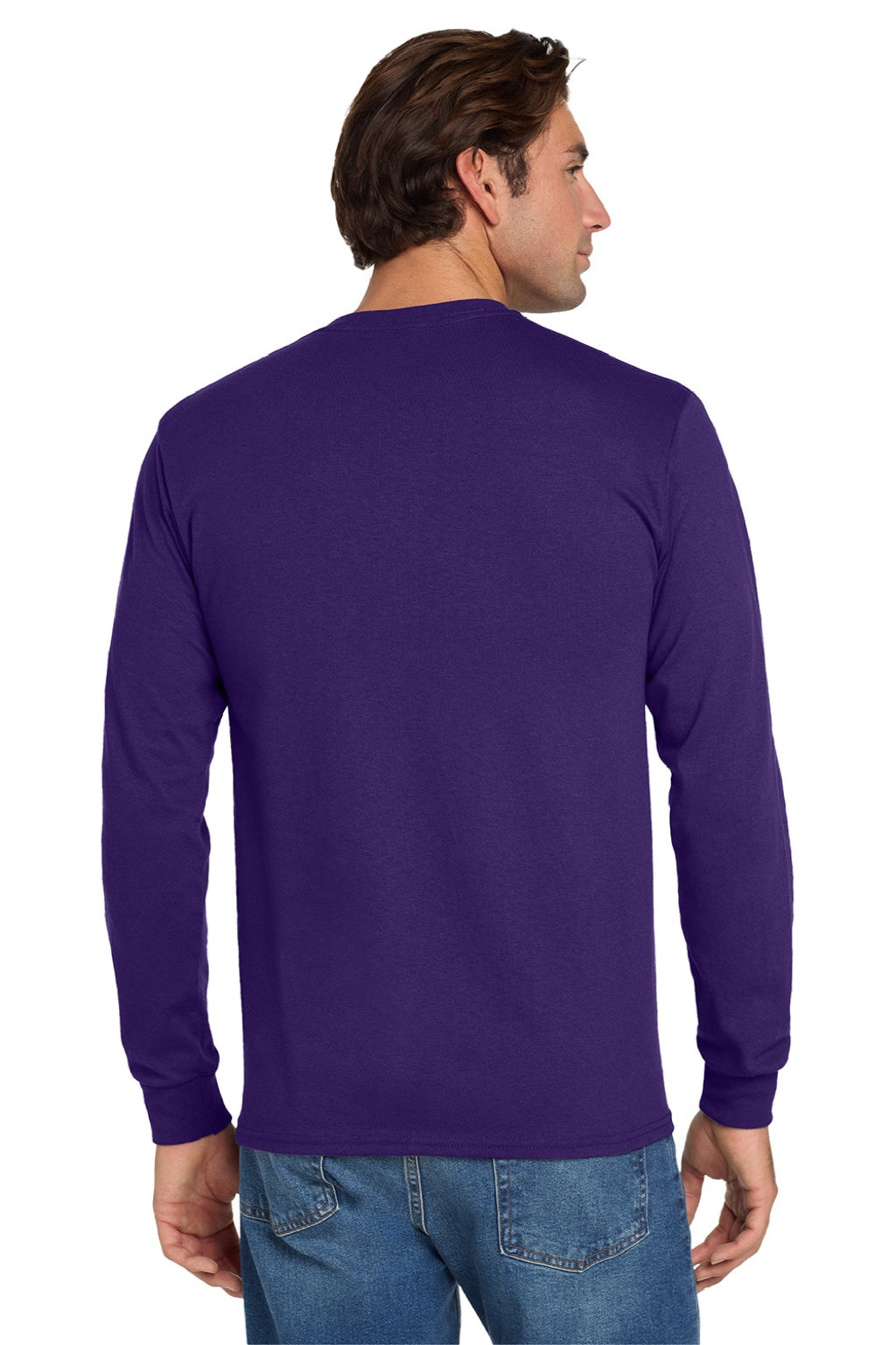 Jerzees 29LS/29LSR Mens Dri-Power Moisture Wicking Long Sleeve Crewneck T-Shirt Deep Purple Model Back