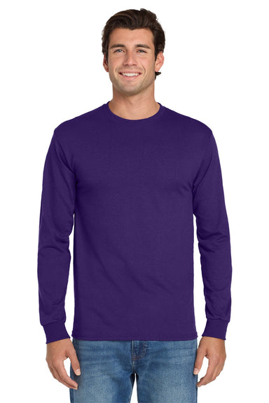 Jerzees 29LS/29LSR Mens Dri-Power Moisture Wicking Long Sleeve Crewneck T-Shirt Deep Purple Model Front