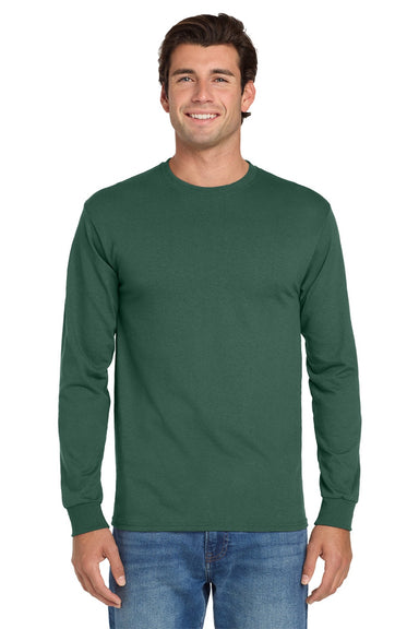 Jerzees 29LS/29LSR Mens Dri-Power Moisture Wicking Long Sleeve Crewneck T-Shirt Forest Green Model Front