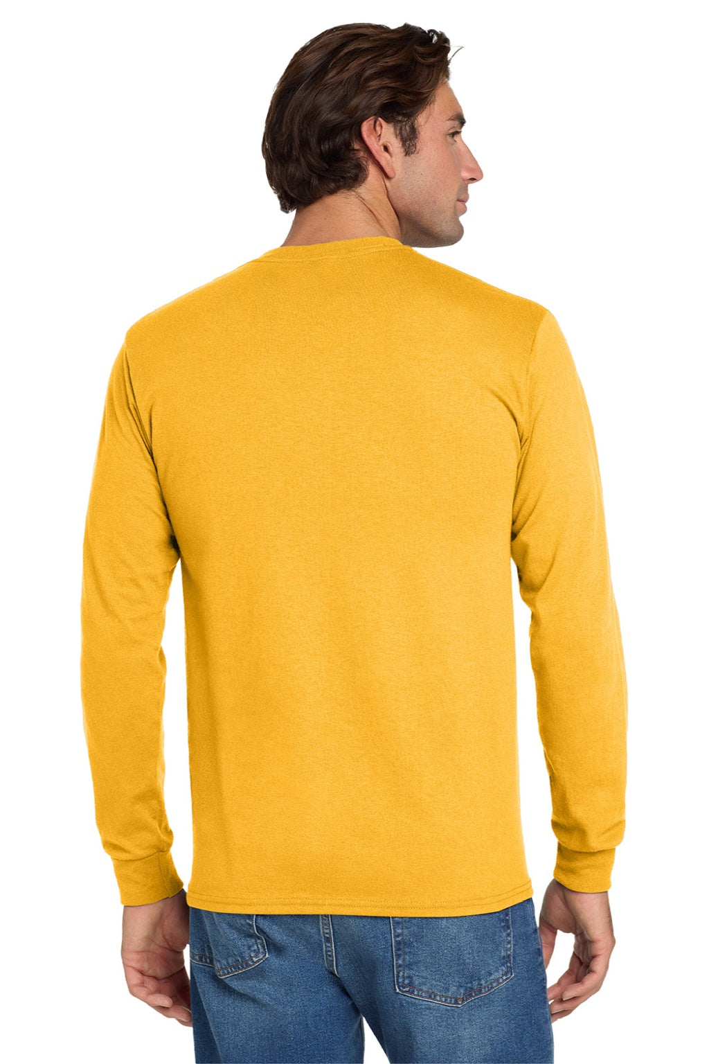 Jerzees 29LS/29LSR Mens Dri-Power Moisture Wicking Long Sleeve Crewneck T-Shirt Gold Model Back