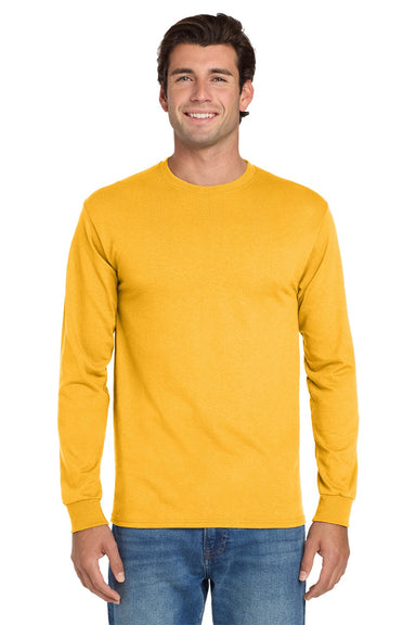 Jerzees 29LS/29LSR Mens Dri-Power Moisture Wicking Long Sleeve Crewneck T-Shirt Gold Model Front