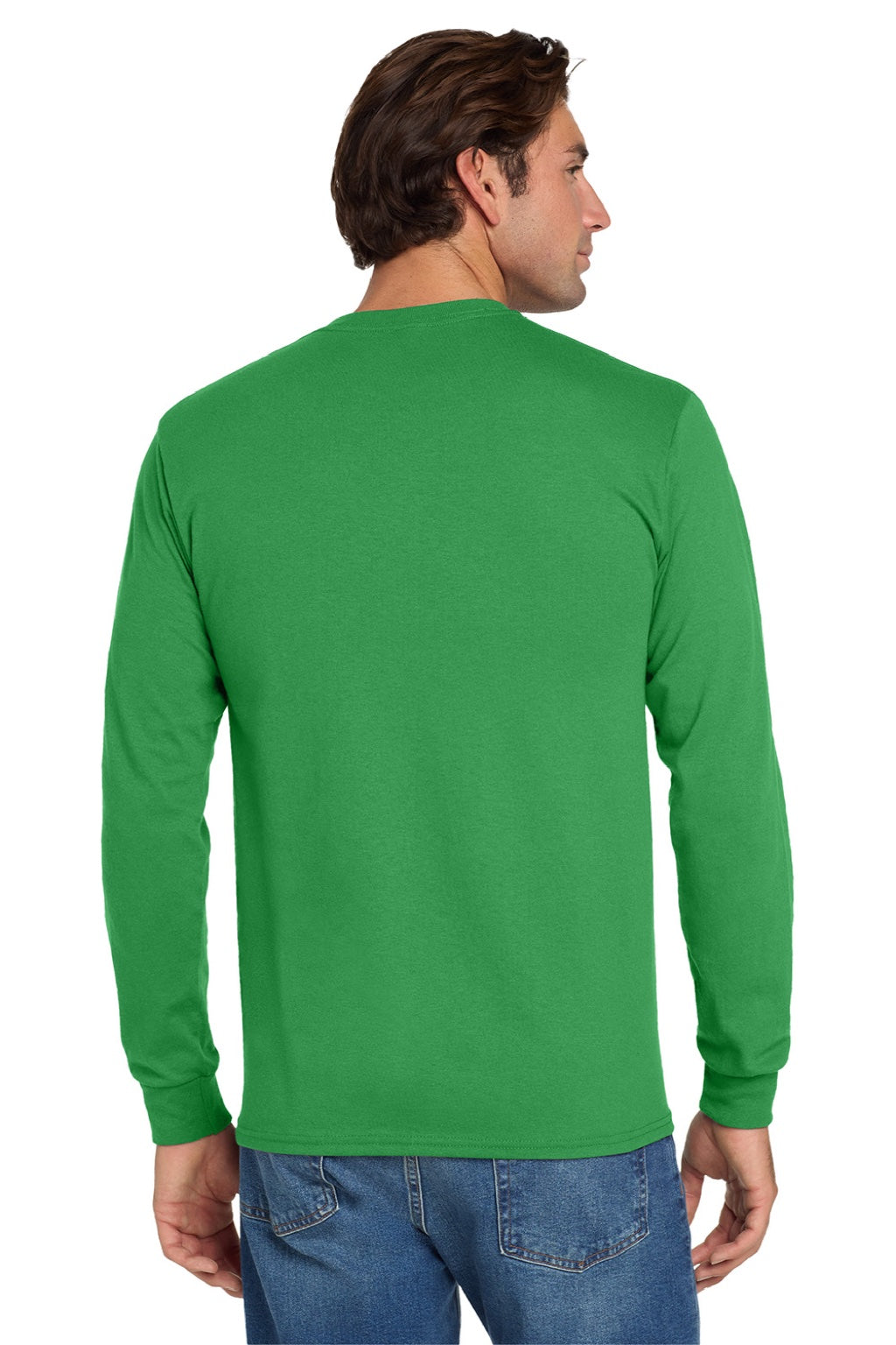 Jerzees 29LS/29LSR Mens Dri-Power Moisture Wicking Long Sleeve Crewneck T-Shirt Kelly Green Model Back