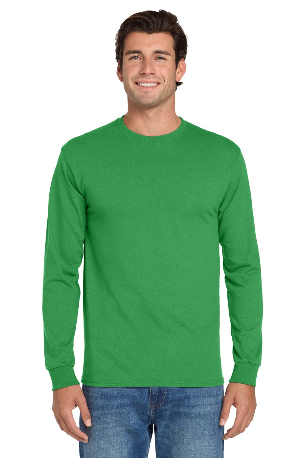 Jerzees 29LS/29LSR Mens Dri-Power Moisture Wicking Long Sleeve Crewneck T-Shirt Kelly Green Model Front