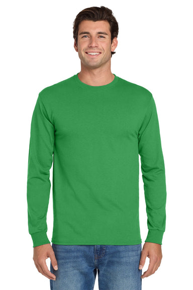 Jerzees 29LS/29LSR Mens Dri-Power Moisture Wicking Long Sleeve Crewneck T-Shirt Kelly Green Model Front