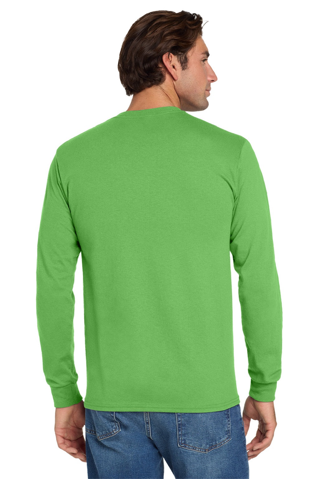 Jerzees 29LS/29LSR Mens Dri-Power Moisture Wicking Long Sleeve Crewneck T-Shirt Kiwi Green Model Back