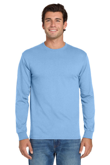 Jerzees 29LS/29LSR Mens Dri-Power Moisture Wicking Long Sleeve Crewneck T-Shirt Light Blue Model Front