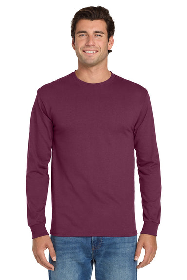 Jerzees 29LS/29LSR Mens Dri-Power Moisture Wicking Long Sleeve Crewneck T-Shirt Maroon Model Front