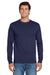 Jerzees 29LS/29LSR Mens Dri-Power Moisture Wicking Long Sleeve Crewneck T-Shirt Navy Blue Model Front