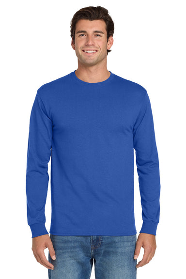 Jerzees 29LS/29LSR Mens Dri-Power Moisture Wicking Long Sleeve Crewneck T-Shirt Royal Blue Model Front