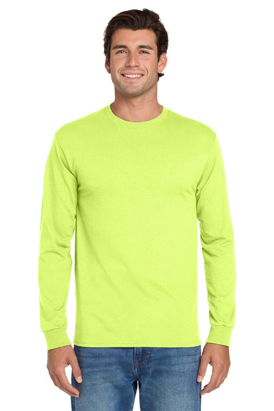 Jerzees 29LS/29LSR Mens Dri-Power Moisture Wicking Long Sleeve Crewneck T-Shirt Safety Green Model Front