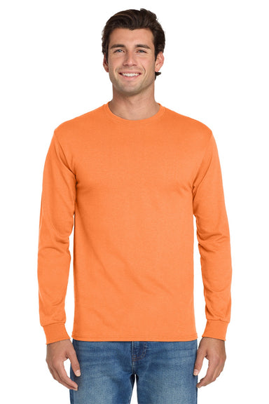 Jerzees 29LS/29LSR Mens Dri-Power Moisture Wicking Long Sleeve Crewneck T-Shirt Safety Orange Model Front