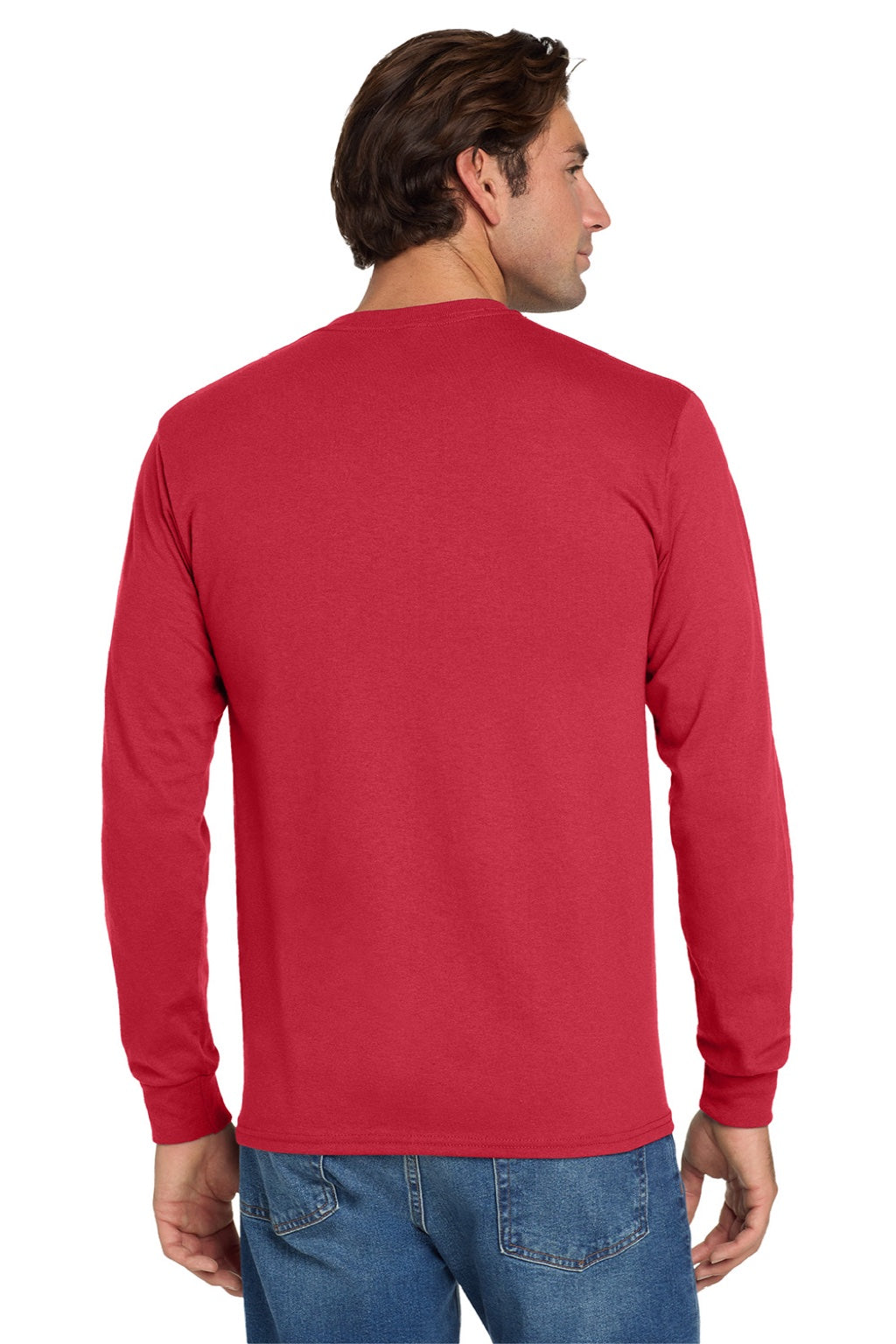 Jerzees 29LS/29LSR Mens Dri-Power Moisture Wicking Long Sleeve Crewneck T-Shirt True Red Model Back