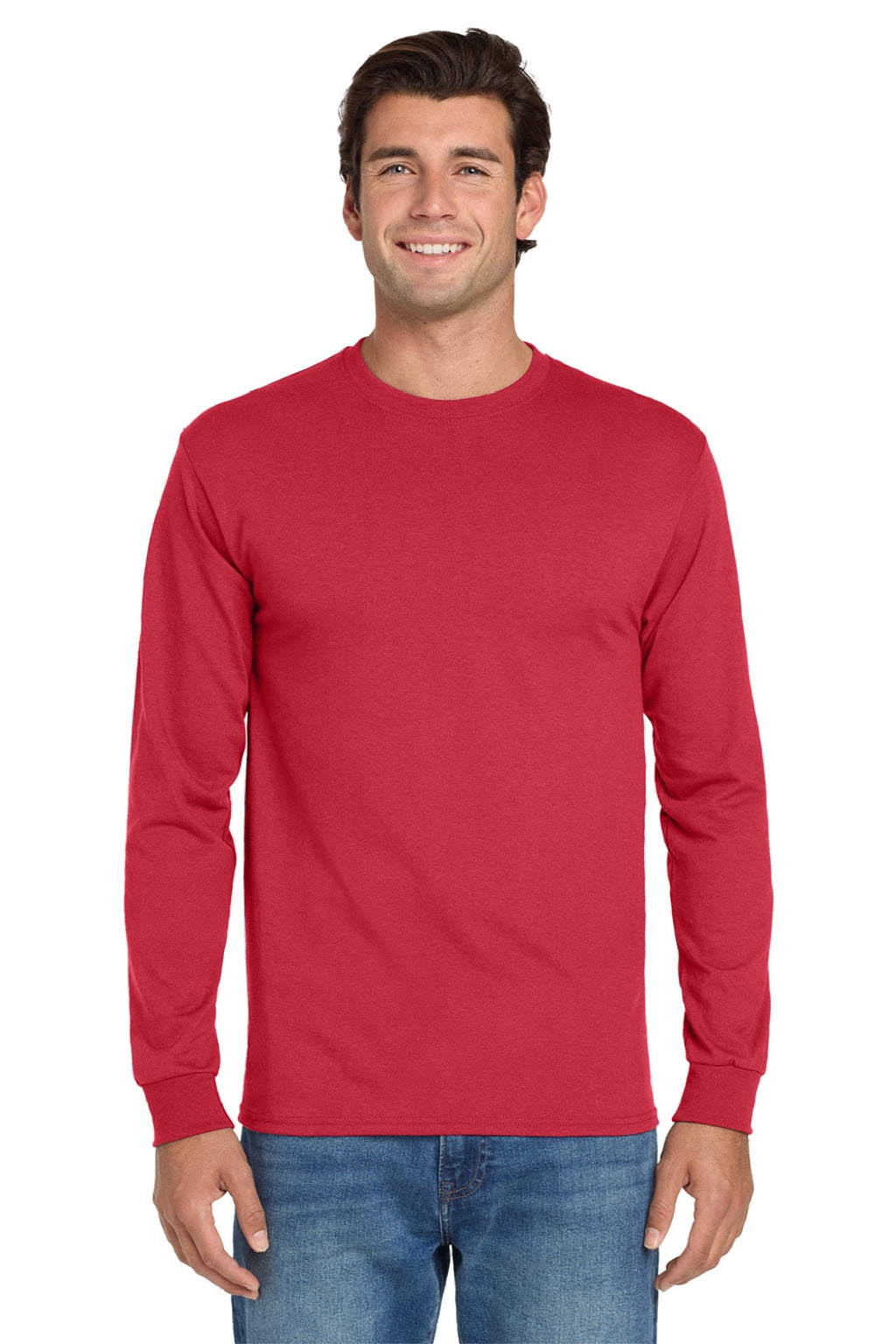 Jerzees 29LS/29LSR Mens Dri-Power Moisture Wicking Long Sleeve Crewneck T-Shirt True Red Model Front