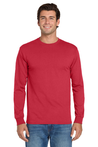 Jerzees 29LS/29LSR Mens Dri-Power Moisture Wicking Long Sleeve Crewneck T-Shirt True Red Model Front
