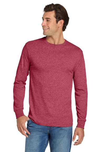 Jerzees 29LS/29LSR Mens Dri-Power Moisture Wicking Long Sleeve Crewneck T-Shirt Vintage Heather Red Model Front