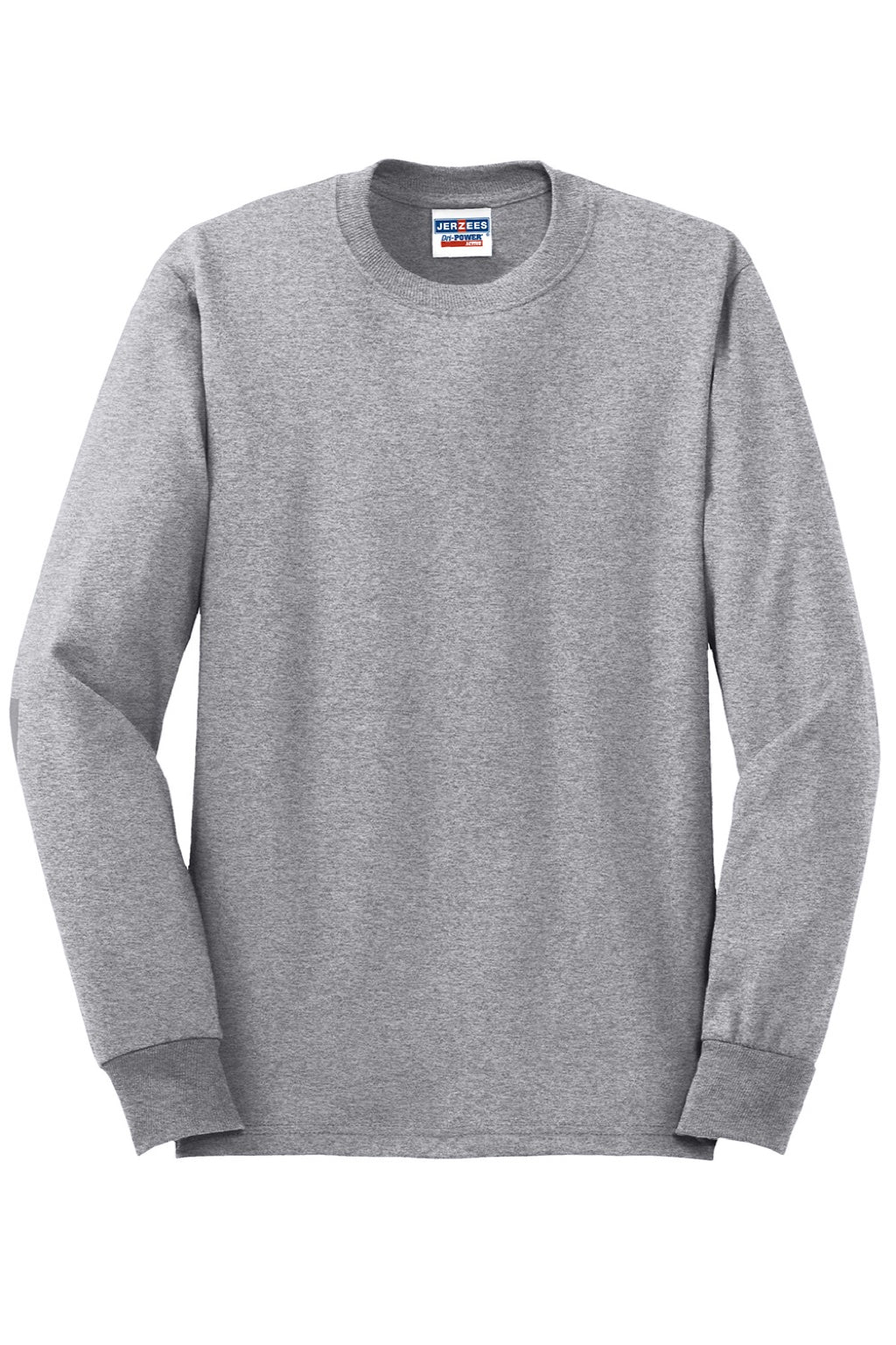 Jerzees 29LS/29LSR Mens Dri-Power Moisture Wicking Long Sleeve Crewneck T-Shirt Heather Grey Flat Front