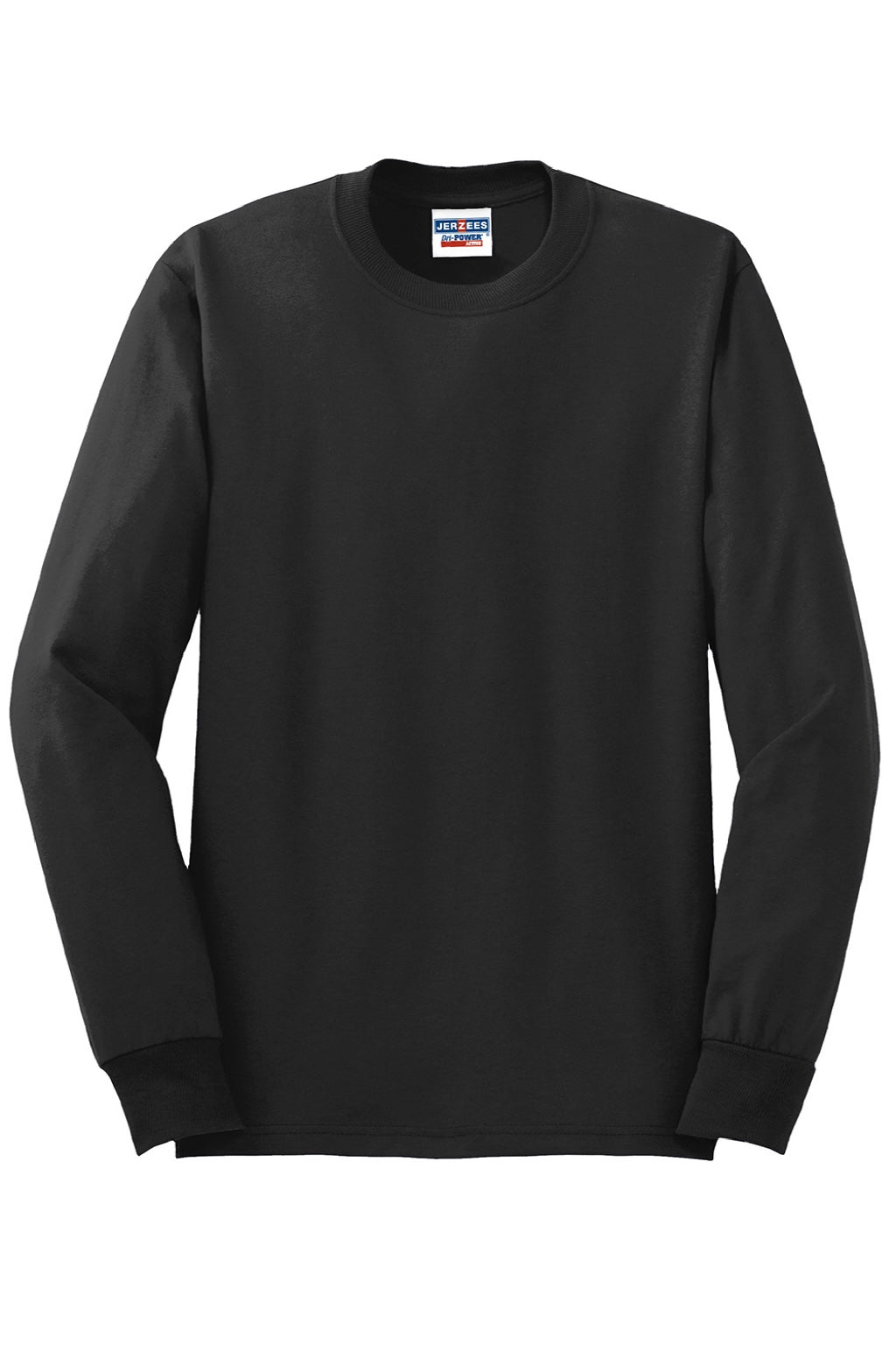 Jerzees 29LS/29LSR Mens Dri-Power Moisture Wicking Long Sleeve Crewneck T-Shirt Black Flat Front