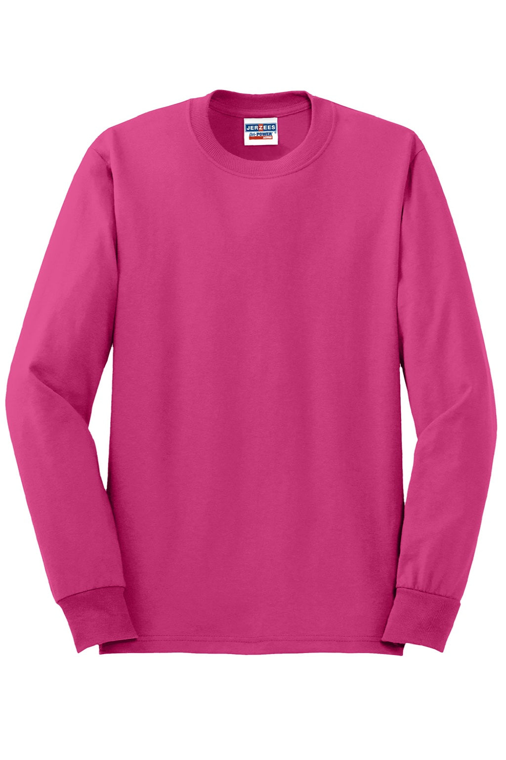 Jerzees 29LS/29LSR Mens Dri-Power Moisture Wicking Long Sleeve Crewneck T-Shirt Cyber Pink Flat Front