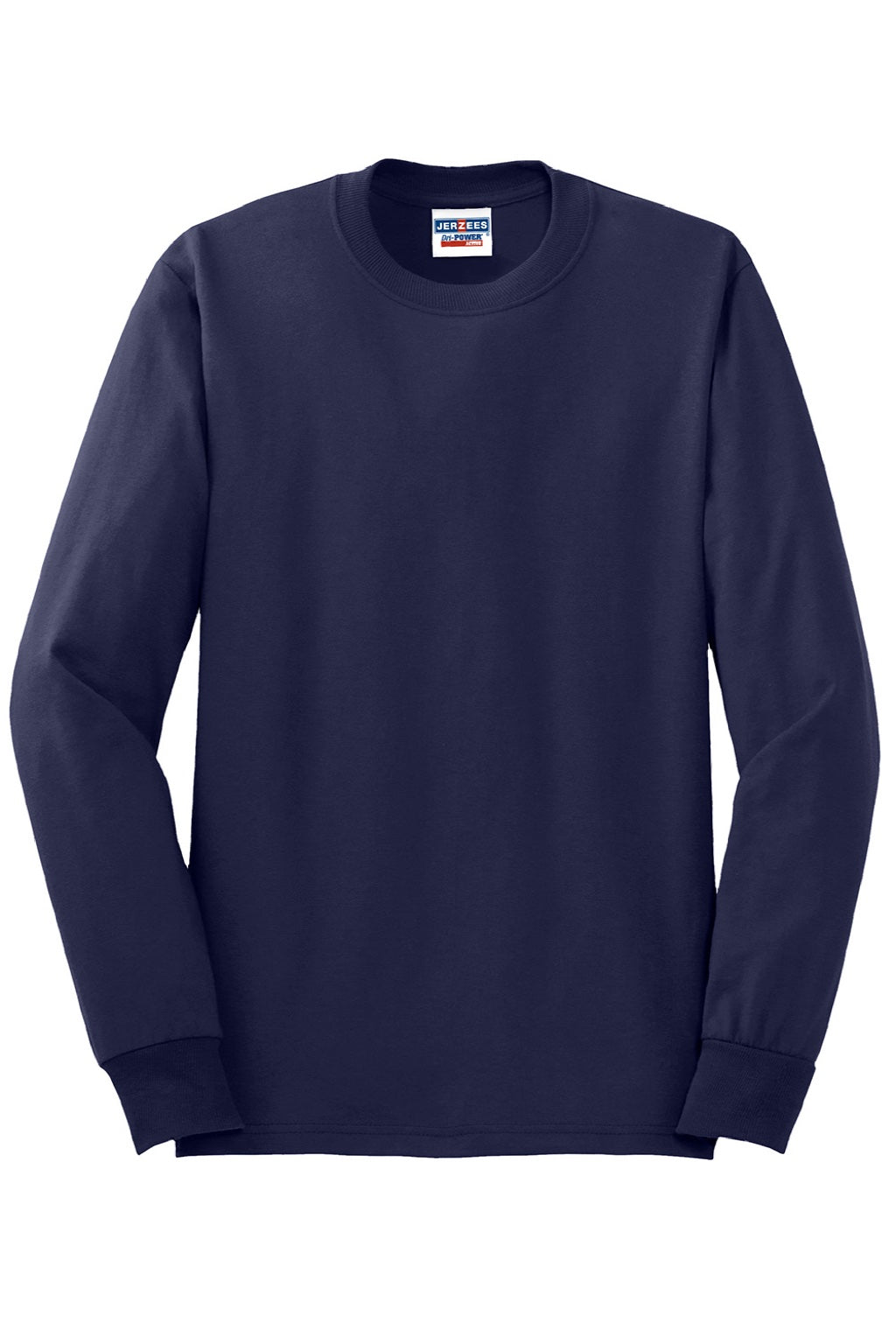Jerzees 29LS/29LSR Mens Dri-Power Moisture Wicking Long Sleeve Crewneck T-Shirt Navy Blue Flat Front