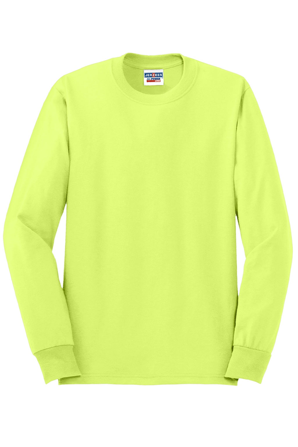 Jerzees 29LS/29LSR Mens Dri-Power Moisture Wicking Long Sleeve Crewneck T-Shirt Safety Green Flat Front