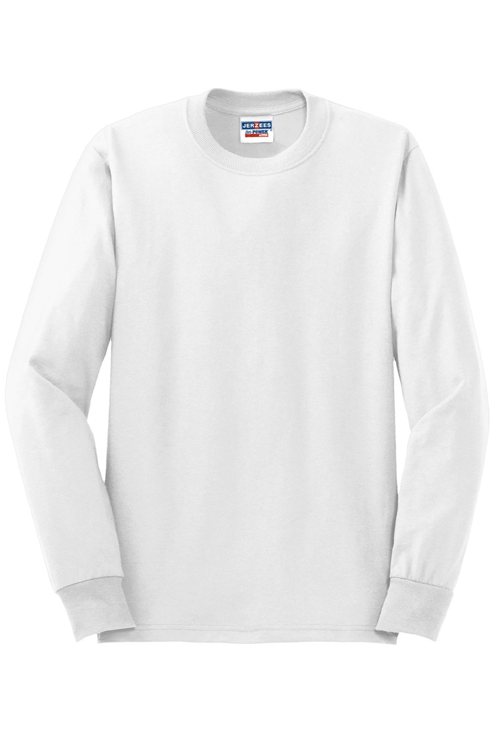Jerzees 29LS/29LSR Mens Dri-Power Moisture Wicking Long Sleeve Crewneck T-Shirt White Flat Front