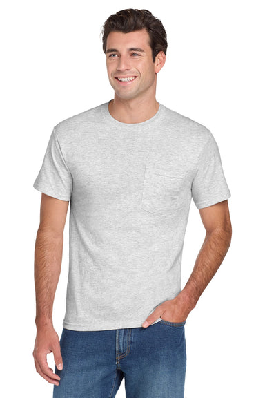 Jerzees 29MP/29MPR Mens Dri-Power Moisture Wicking Short Sleeve Crewneck T-Shirt w/ Pocket Ash Grey Model Front