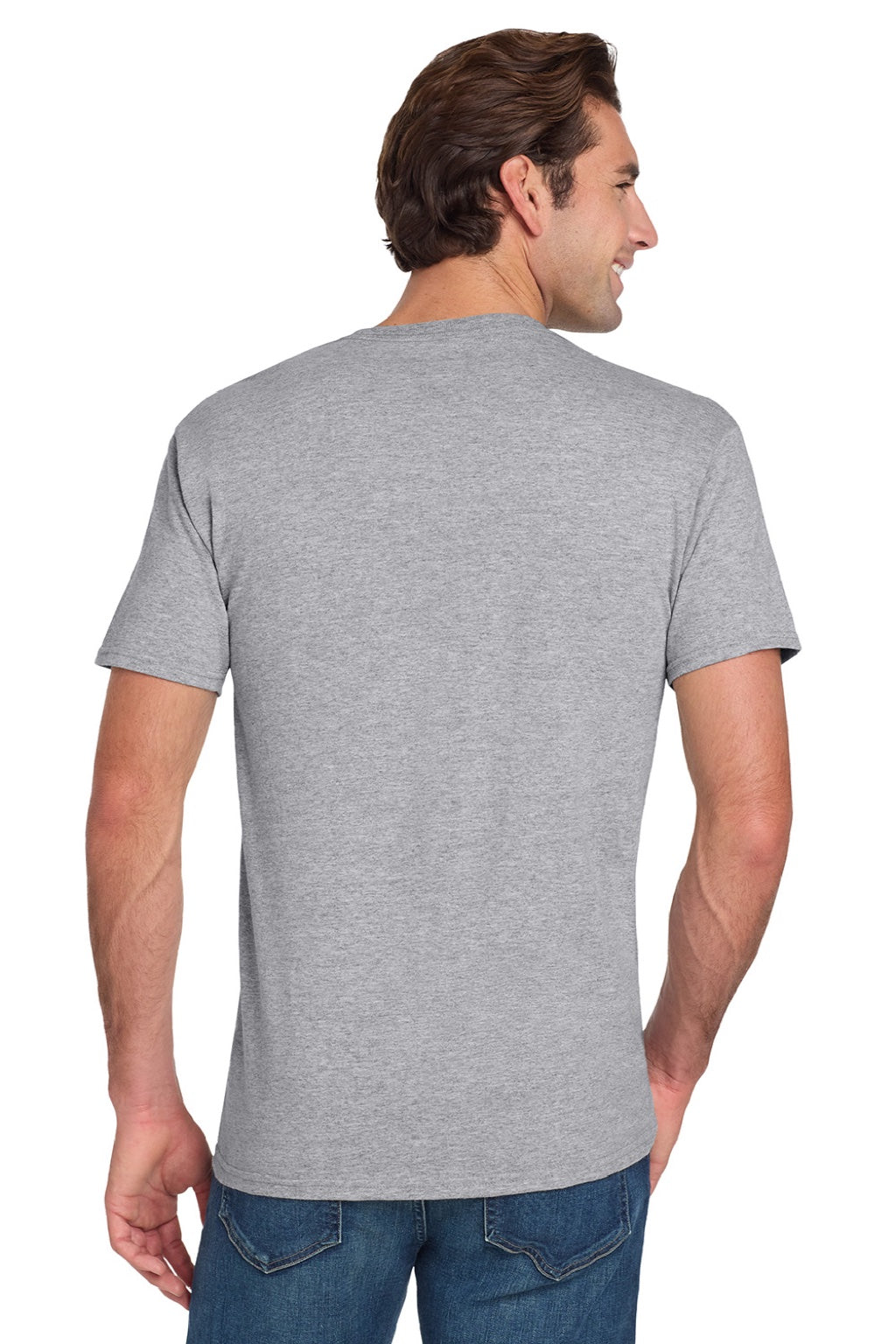 Jerzees 29MP/29MPR Mens Dri-Power Moisture Wicking Short Sleeve Crewneck T-Shirt w/ Pocket Heather Grey Model Back