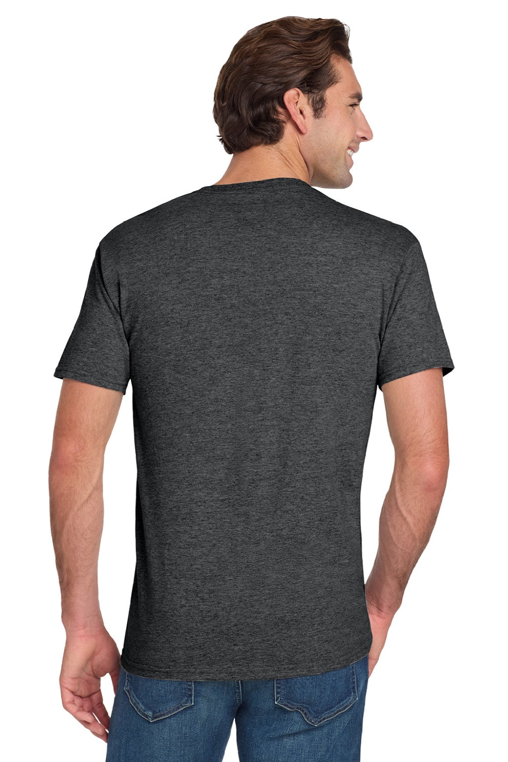 Jerzees 29MP/29MPR Mens Dri-Power Moisture Wicking Short Sleeve Crewneck T-Shirt w/ Pocket Heather Black Model Back
