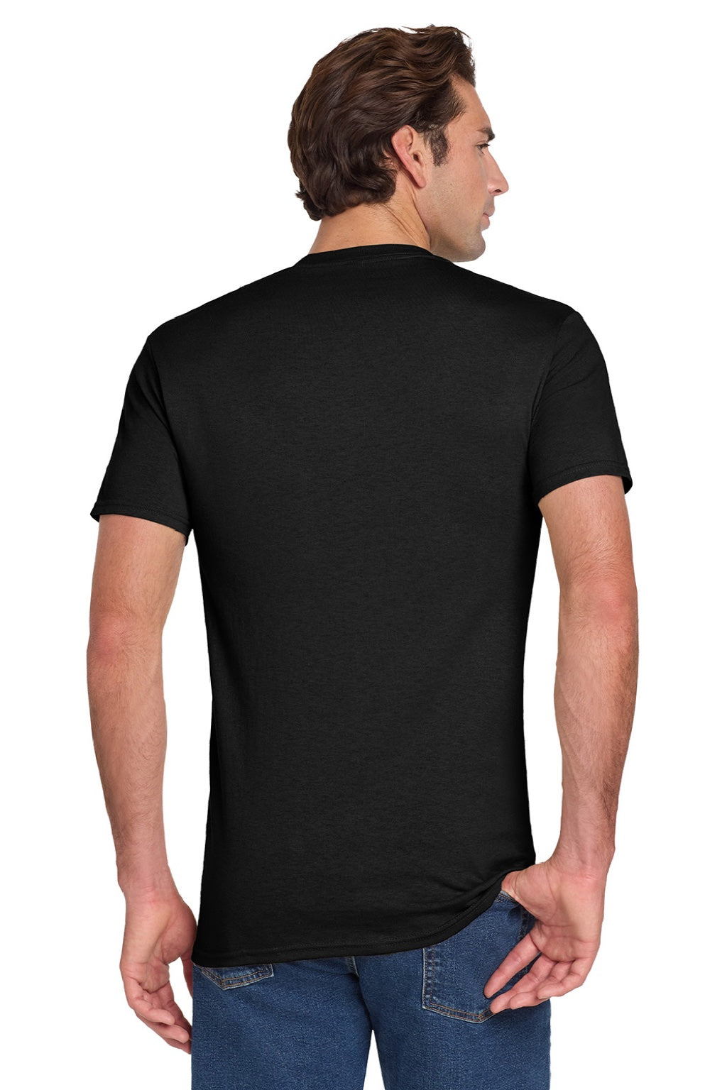 Jerzees 29MP/29MPR Mens Dri-Power Moisture Wicking Short Sleeve Crewneck T-Shirt w/ Pocket Black Model Back