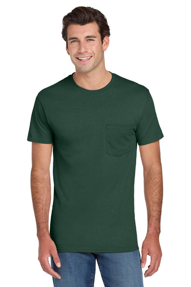 Jerzees 29MP/29MPR Mens Dri-Power Moisture Wicking Short Sleeve Crewneck T-Shirt w/ Pocket Forest Green Model Front