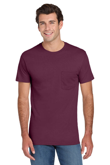 Jerzees 29MP/29MPR Mens Dri-Power Moisture Wicking Short Sleeve Crewneck T-Shirt w/ Pocket Maroon Model Front