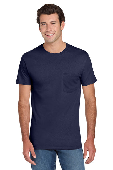 Jerzees 29MP/29MPR Mens Dri-Power Moisture Wicking Short Sleeve Crewneck T-Shirt w/ Pocket Navy Blue Model Front