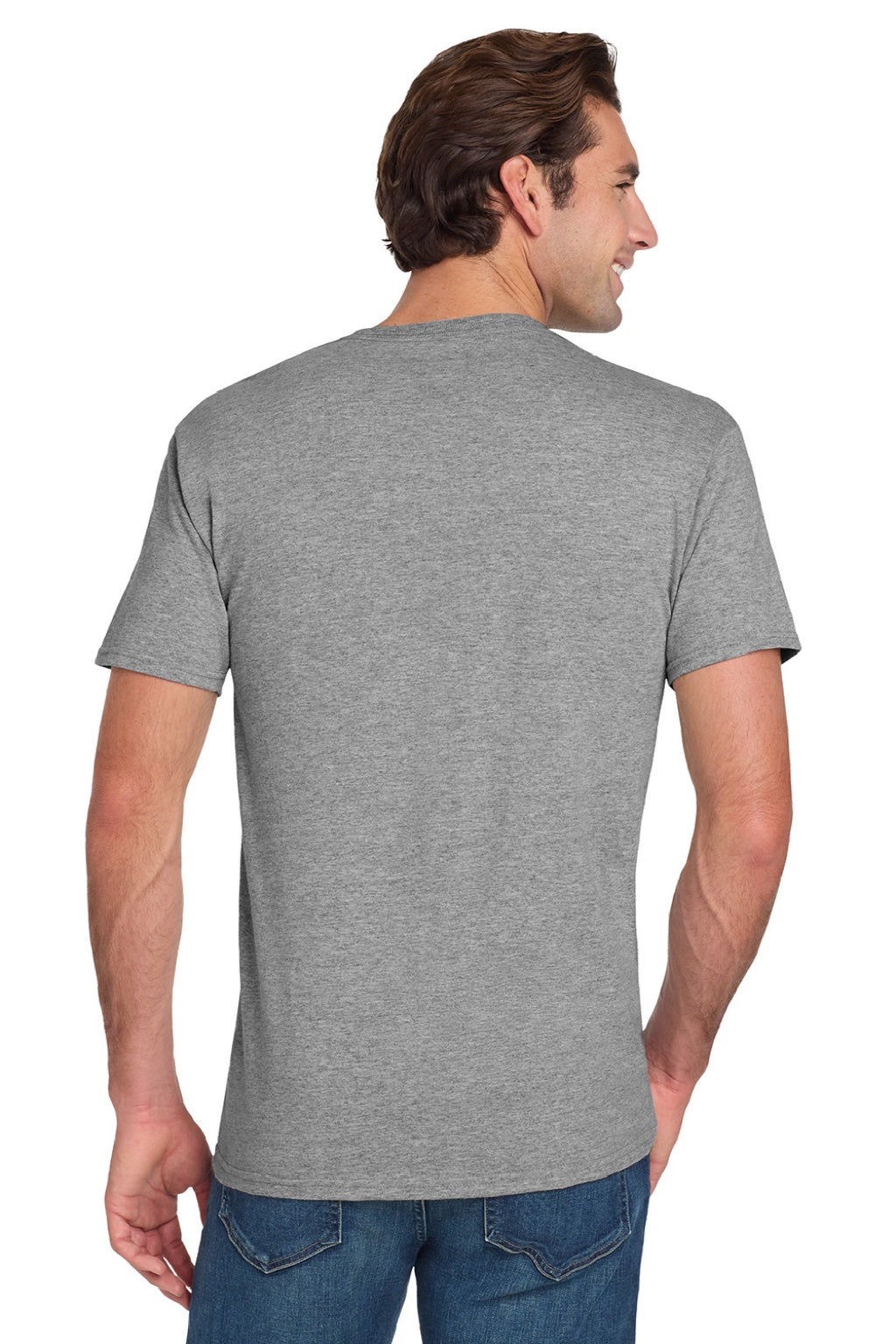 Jerzees 29MP/29MPR Mens Dri-Power Moisture Wicking Short Sleeve Crewneck T-Shirt w/ Pocket Oxford Grey Model Back