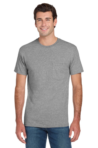Jerzees 29MP/29MPR Mens Dri-Power Moisture Wicking Short Sleeve Crewneck T-Shirt w/ Pocket Oxford Grey Model Front