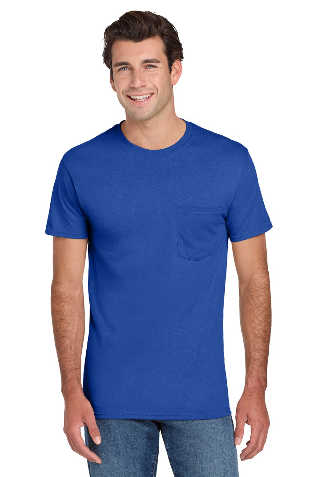 Jerzees 29MP/29MPR Mens Dri-Power Moisture Wicking Short Sleeve Crewneck T-Shirt w/ Pocket Royal Blue Model Front