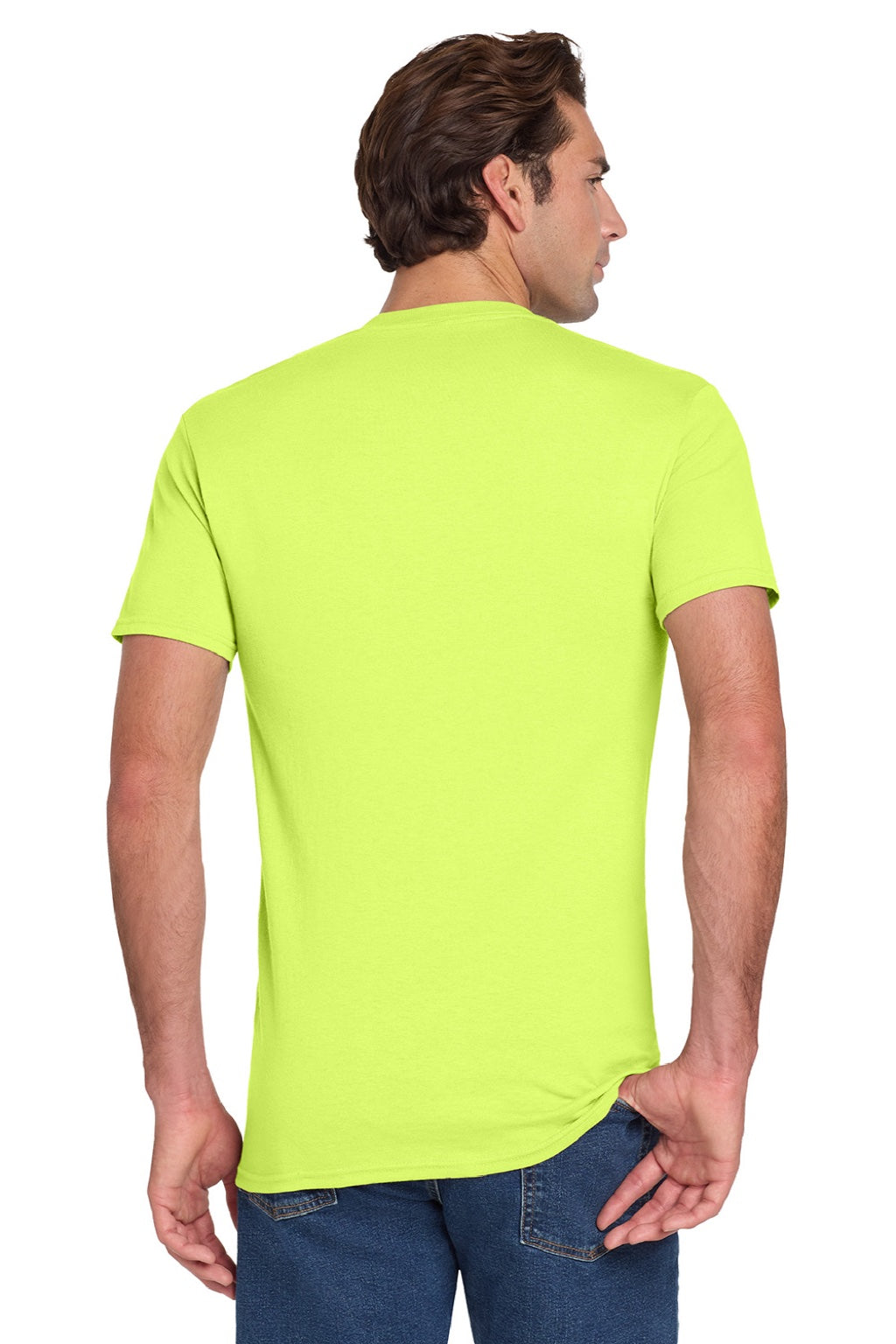 Jerzees 29MP/29MPR Mens Dri-Power Moisture Wicking Short Sleeve Crewneck T-Shirt w/ Pocket Safety Green Model Back