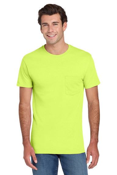 Jerzees 29MP/29MPR Mens Dri-Power Moisture Wicking Short Sleeve Crewneck T-Shirt w/ Pocket Safety Green Model Front