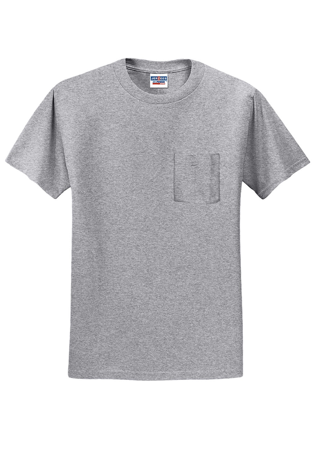 Jerzees 29MP/29MPR Mens Dri-Power Moisture Wicking Short Sleeve Crewneck T-Shirt w/ Pocket Heather Grey Flat Front