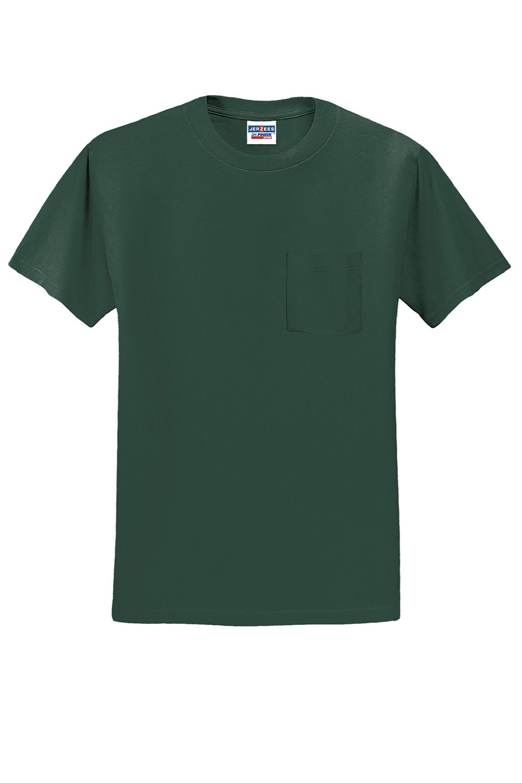 Jerzees 29MP/29MPR Mens Dri-Power Moisture Wicking Short Sleeve Crewneck T-Shirt w/ Pocket Forest Green Flat Front