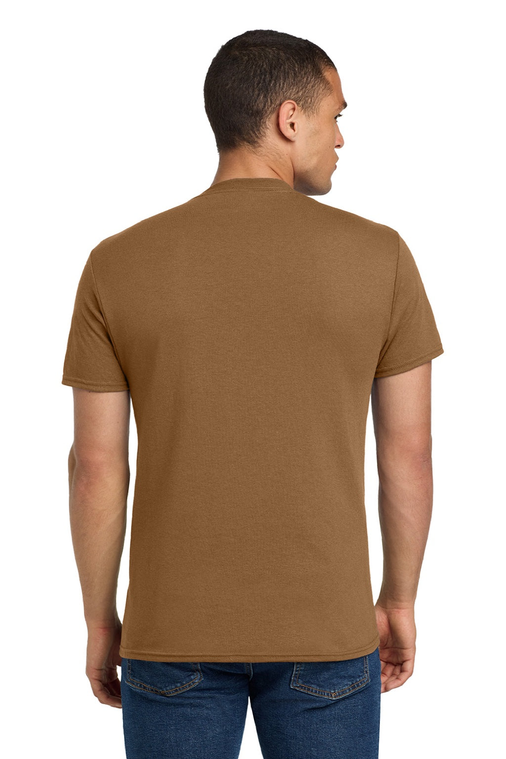 Jerzees 29M/29MR/29MT Mens Dri-Power Moisture Wicking Short Sleeve Crewneck T-Shirt Golden Pecan Brown Model Back