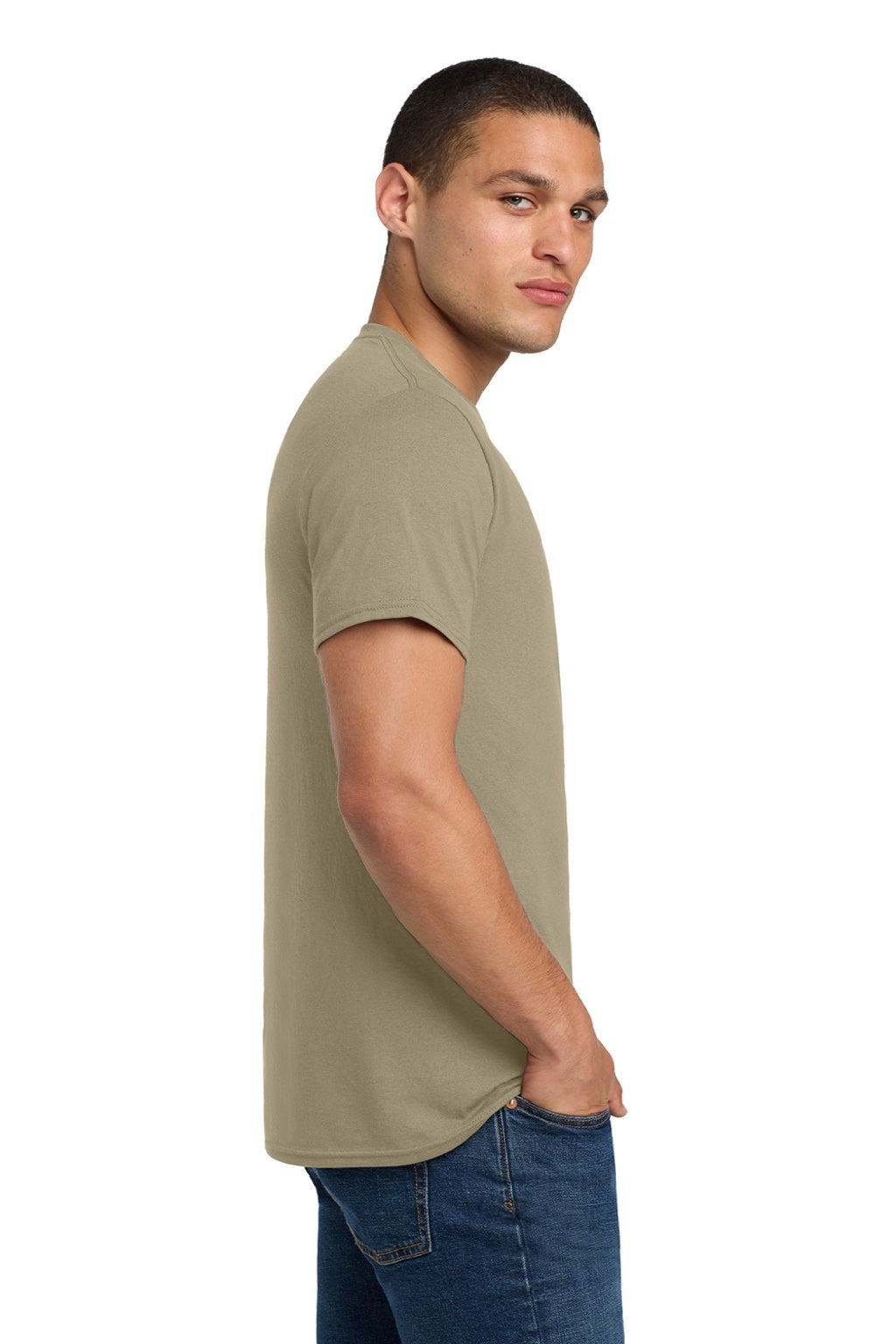 Jerzees 29M/29MR/29MT Mens Dri-Power Moisture Wicking Short Sleeve Crewneck T-Shirt Khaki Brown Model Side