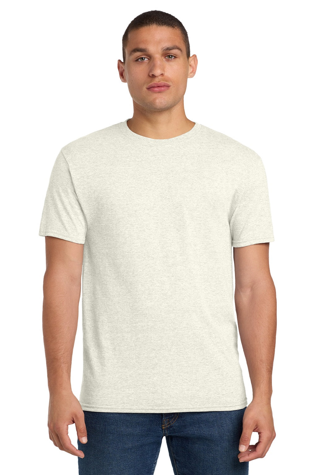 Jerzees 29M/29MR/29MT Mens Dri-Power Moisture Wicking Short Sleeve Crewneck T-Shirt Heather Sweet Cream Model Front