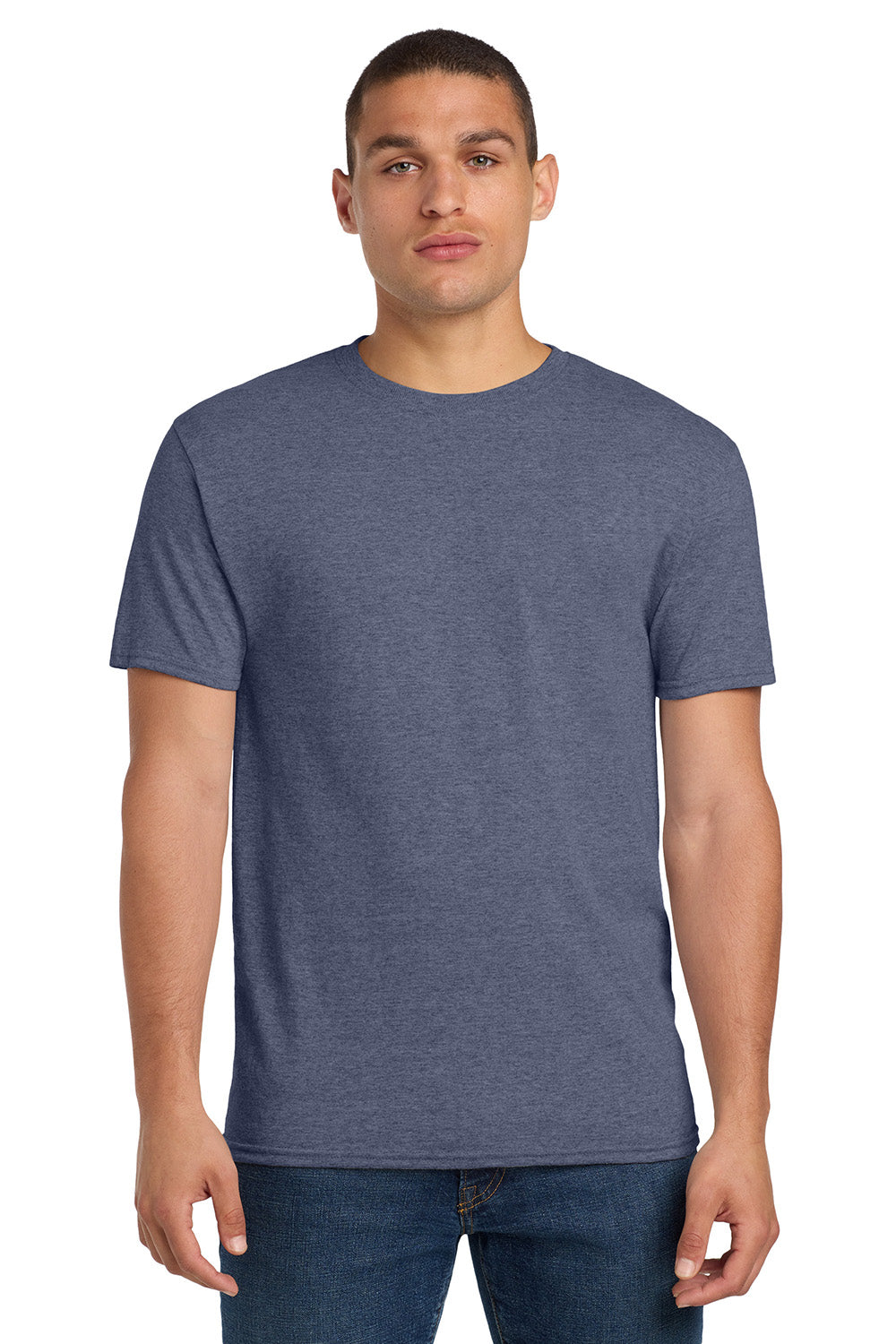 Jerzees 29M/29MR/29MT Mens Dri-Power Moisture Wicking Short Sleeve Crewneck T-Shirt Vintage Heather Navy Blue Model Front