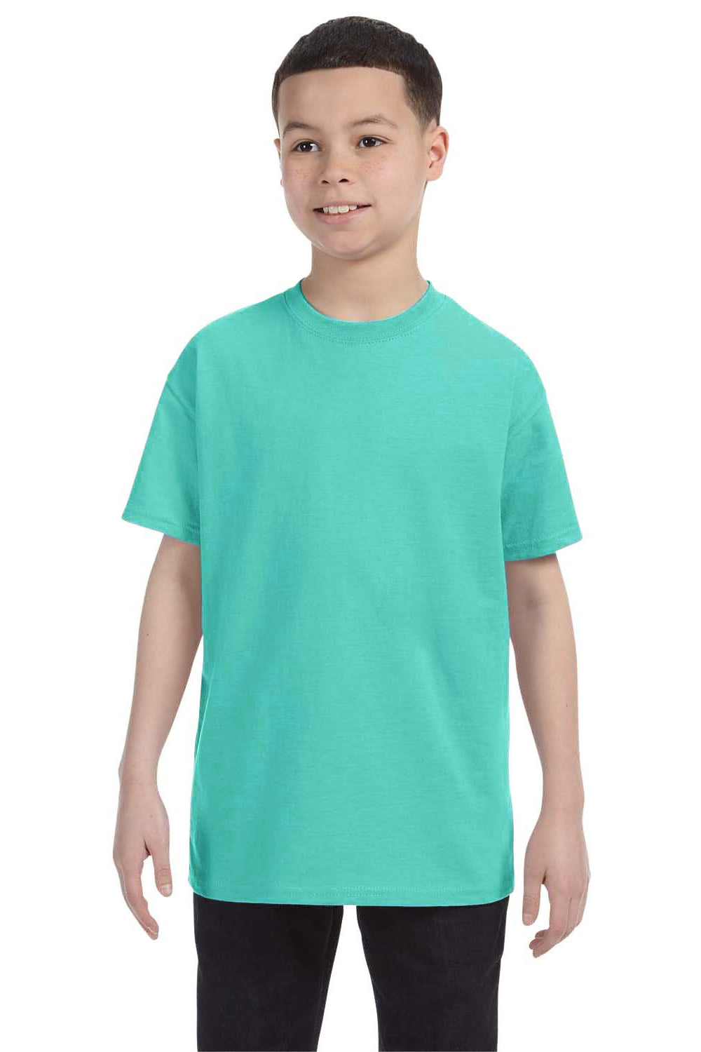 Jerzees 29B/29BR Youth Dri-Power Moisture Wicking Short Sleeve Crewneck T-Shirt Cool Mint Green Model Front