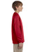 Jerzees 29BL/29BLR Youth Dri-Power Moisture Wicking Long Sleeve Crewneck T-Shirt True Red Model Side
